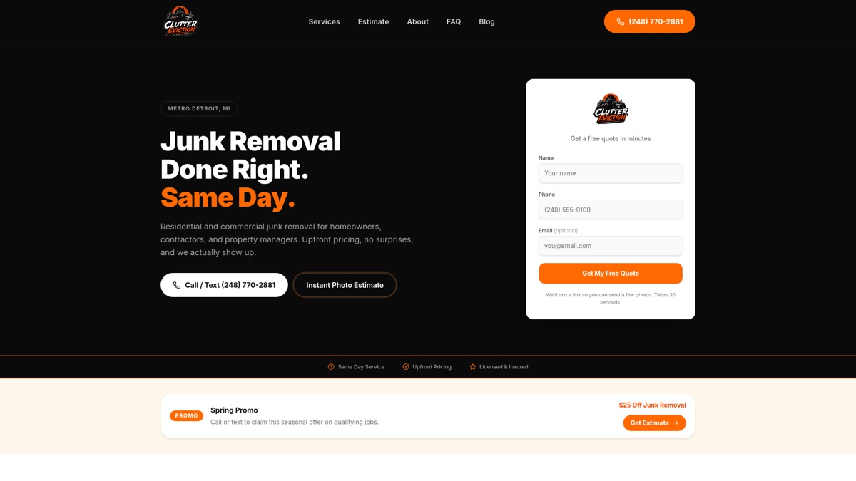 Clutter Eviction website